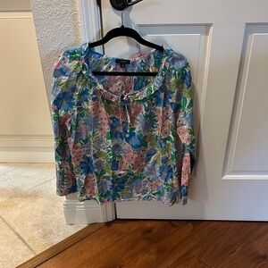 J. Crew Blue and Pink Floral Blouse